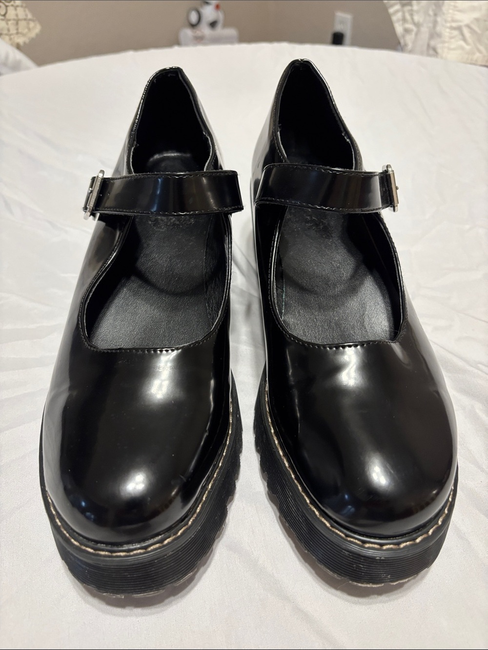 Happy Sz 11 Women’s Black Patent Mary Jane Platform Heels